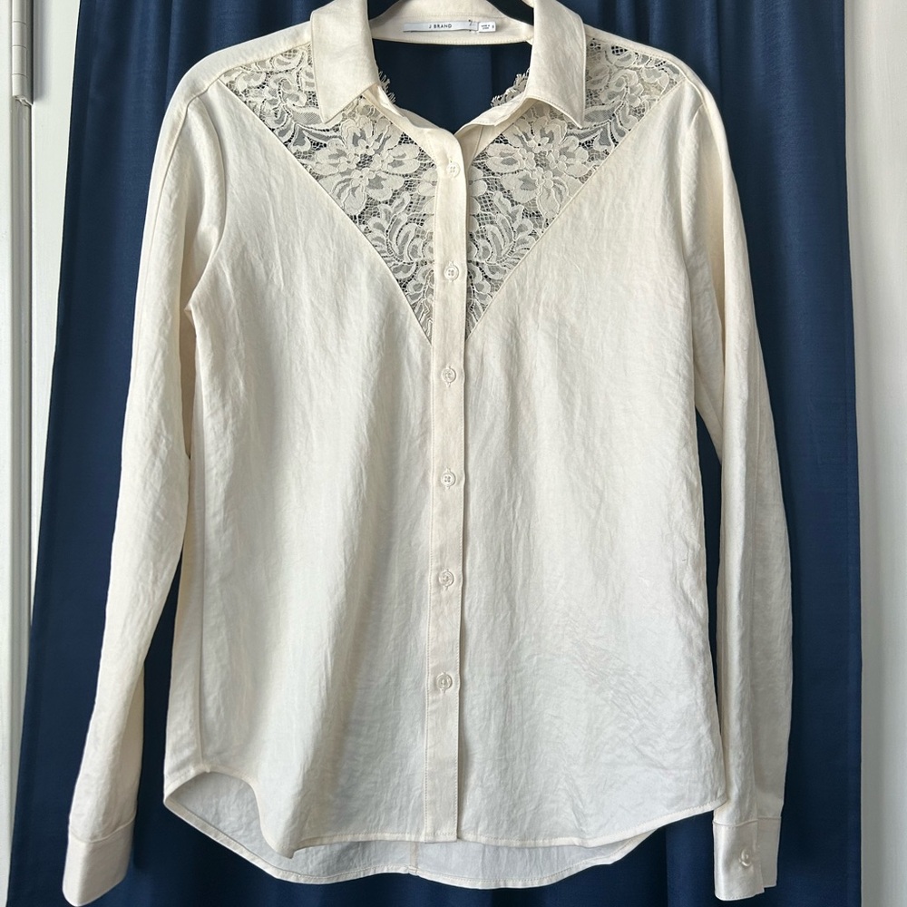 j brand lace floral button up